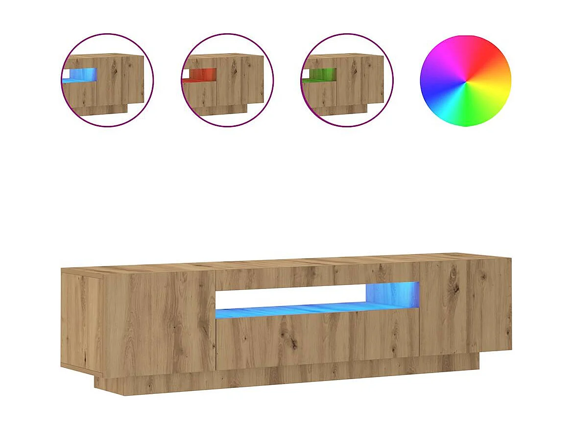 Meuble TV avec lumières LED chêne artisanal bois d'ingénierie