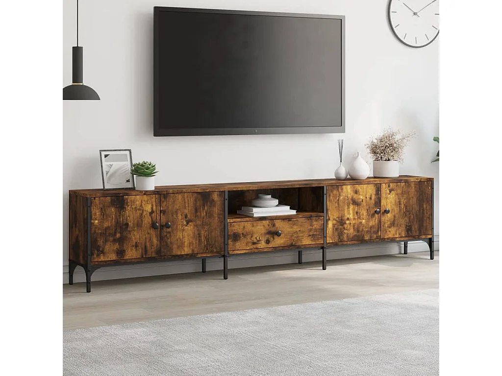 Mueble de TV cajón madera ingeniería roble ahumado 200x25x44 cm