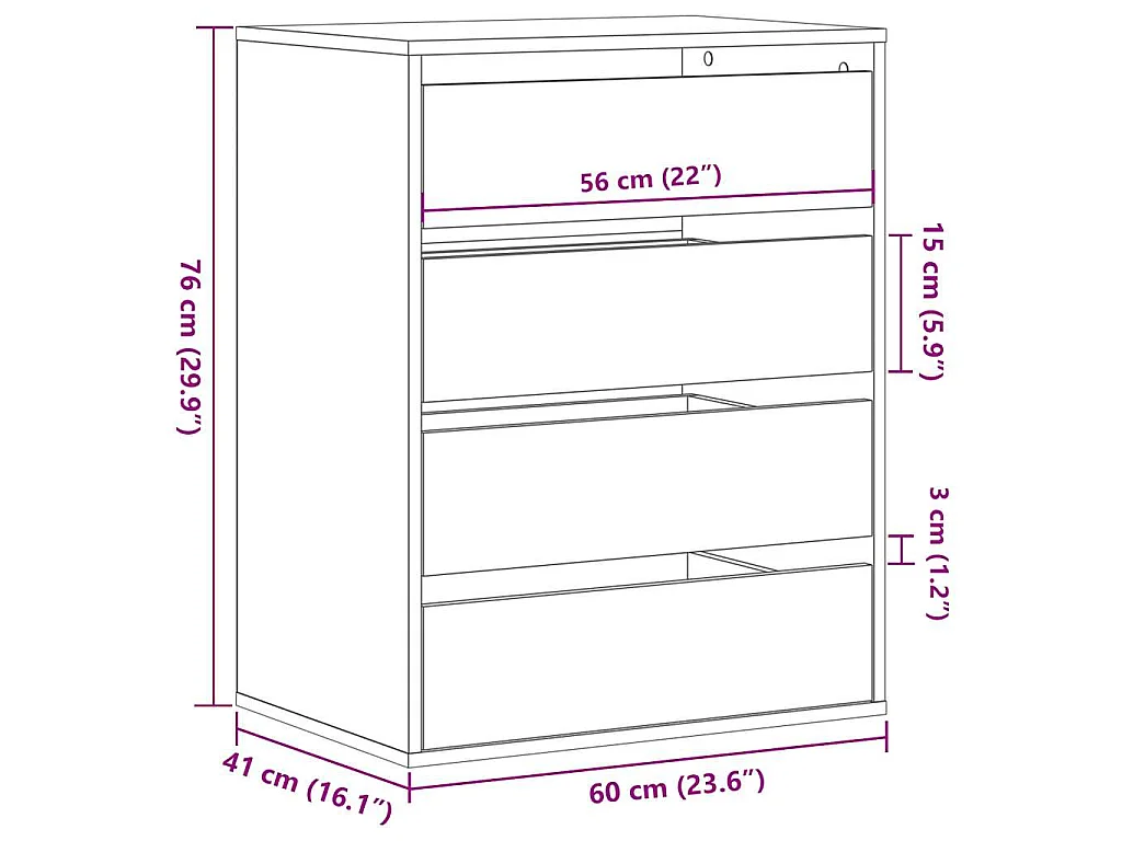 Cajonera de esquina de madera de ingeniería gris para oficina, 60 × 41 × 76 cm
