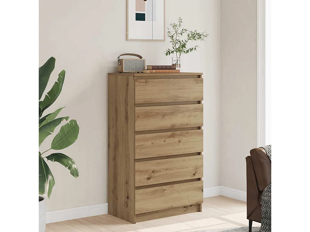 Commode chêne artisanal 60x36x103 cm bois d'ingénierie