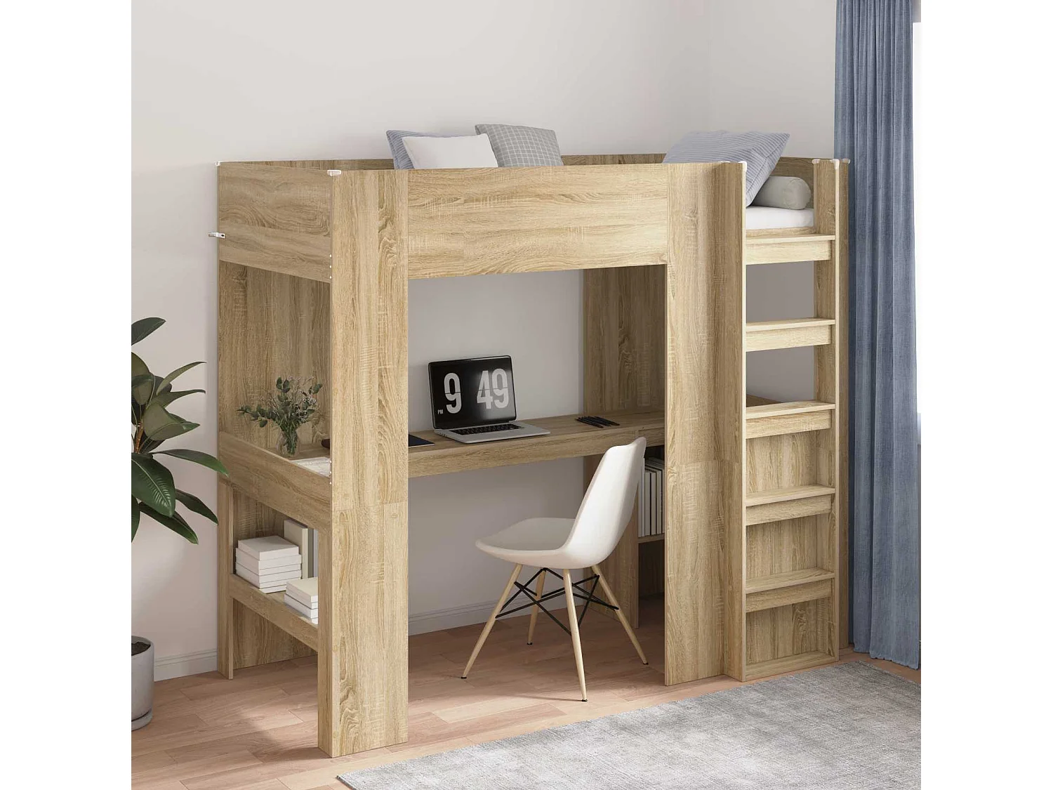 Cadre de lit superposé avec bureau Chêne  90 x 190 cm