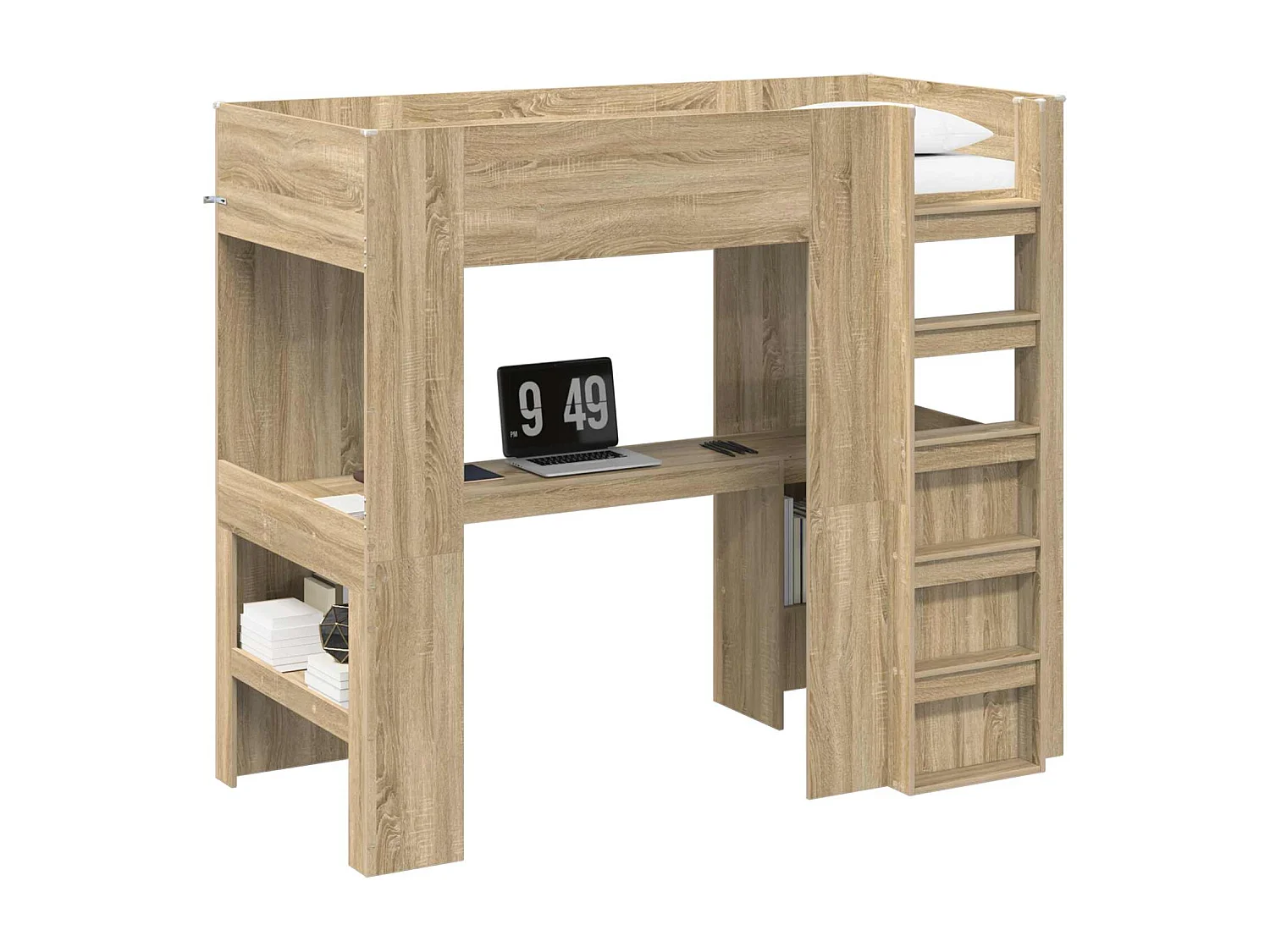 Cadre de lit superposé avec bureau Chêne  90 x 190 cm