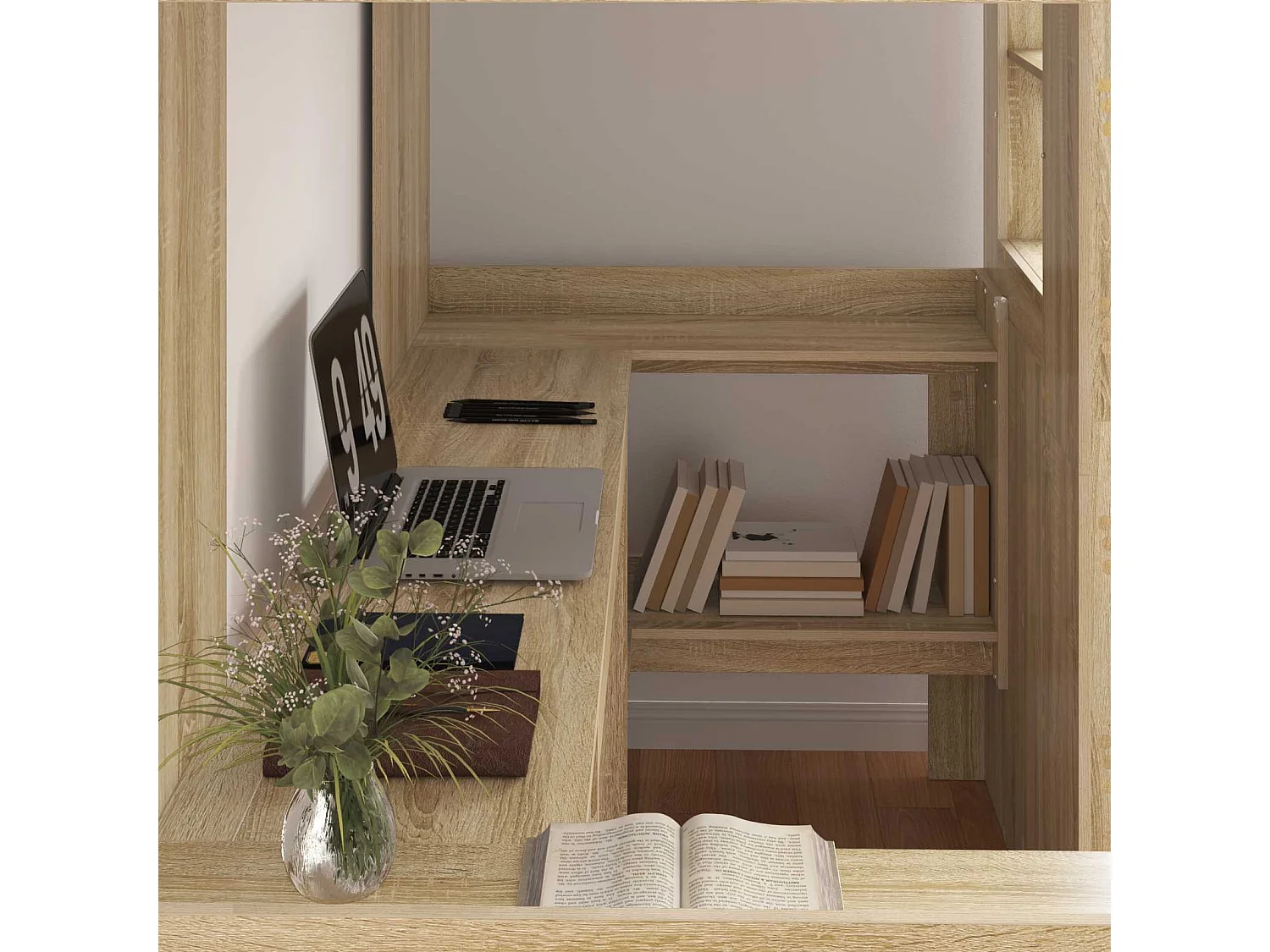Cadre de lit superposé avec bureau Chêne  90 x 190 cm