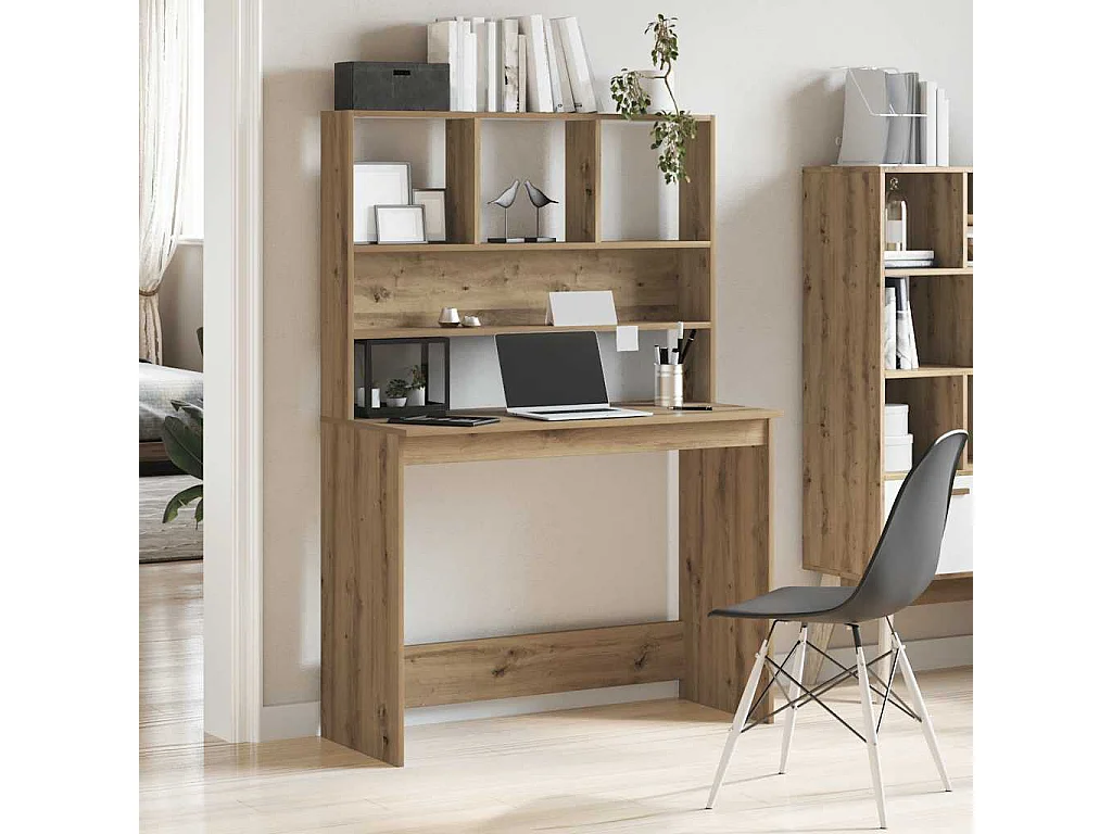 Bureau avec étagères chêne artisanal Bois d'ingénierie