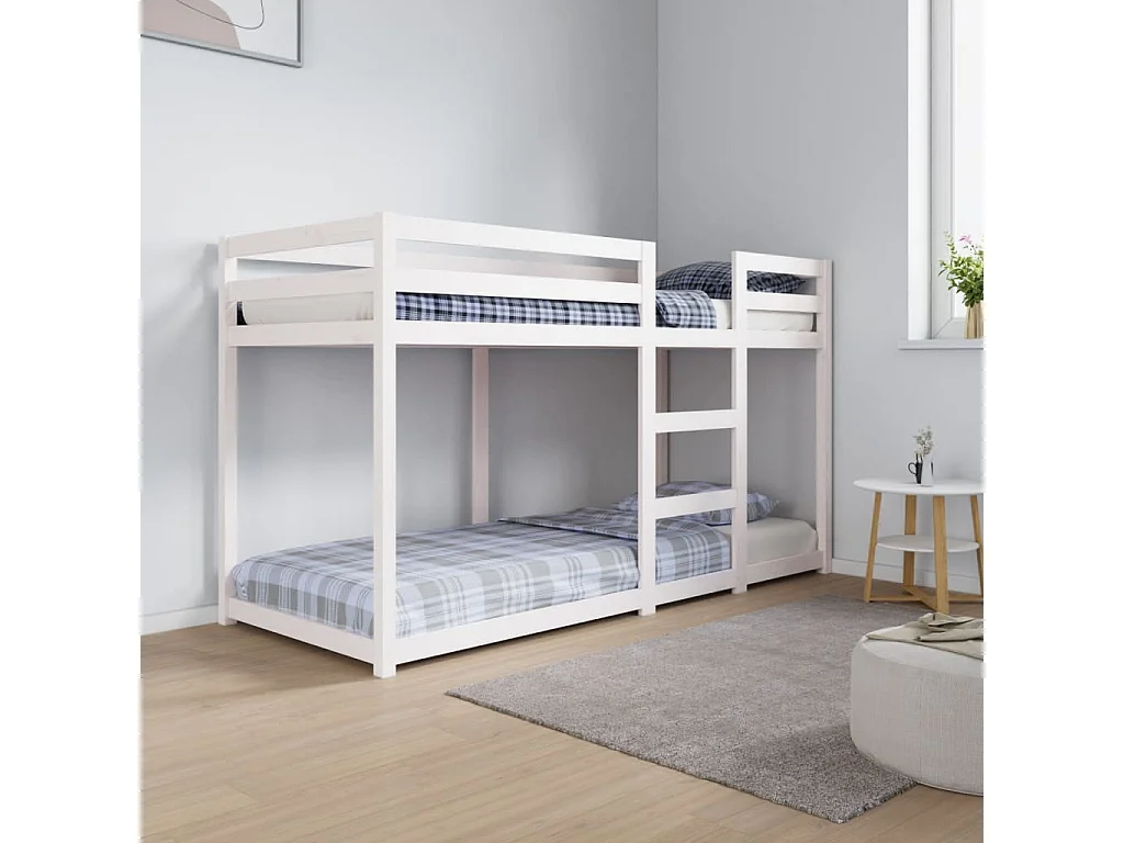Lit superposé sans matelas blanc 75x190 cm bois de pin massif