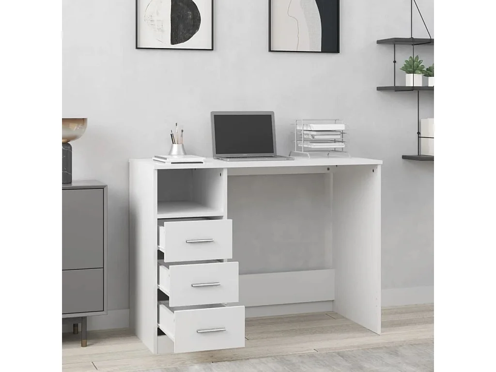 Bureau avec tiroirs Blanc 102x50x76 cm Bois d'ingénierie