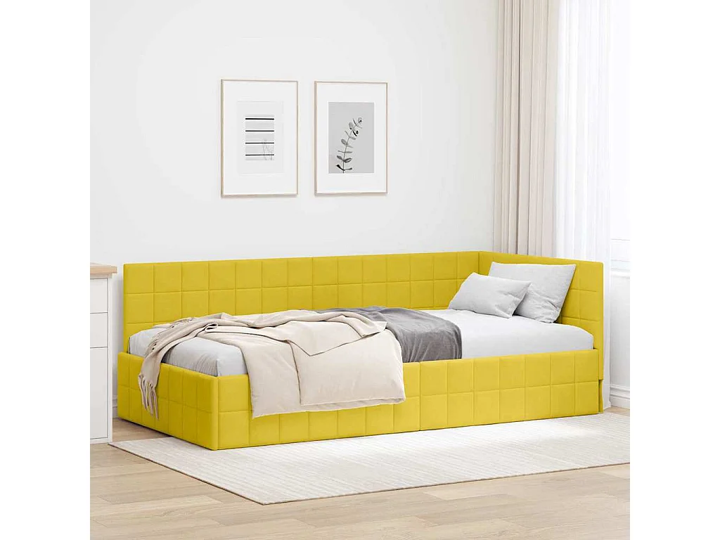 Cadre de lit d'angle Jaune 90 cm x 190 cm Velours