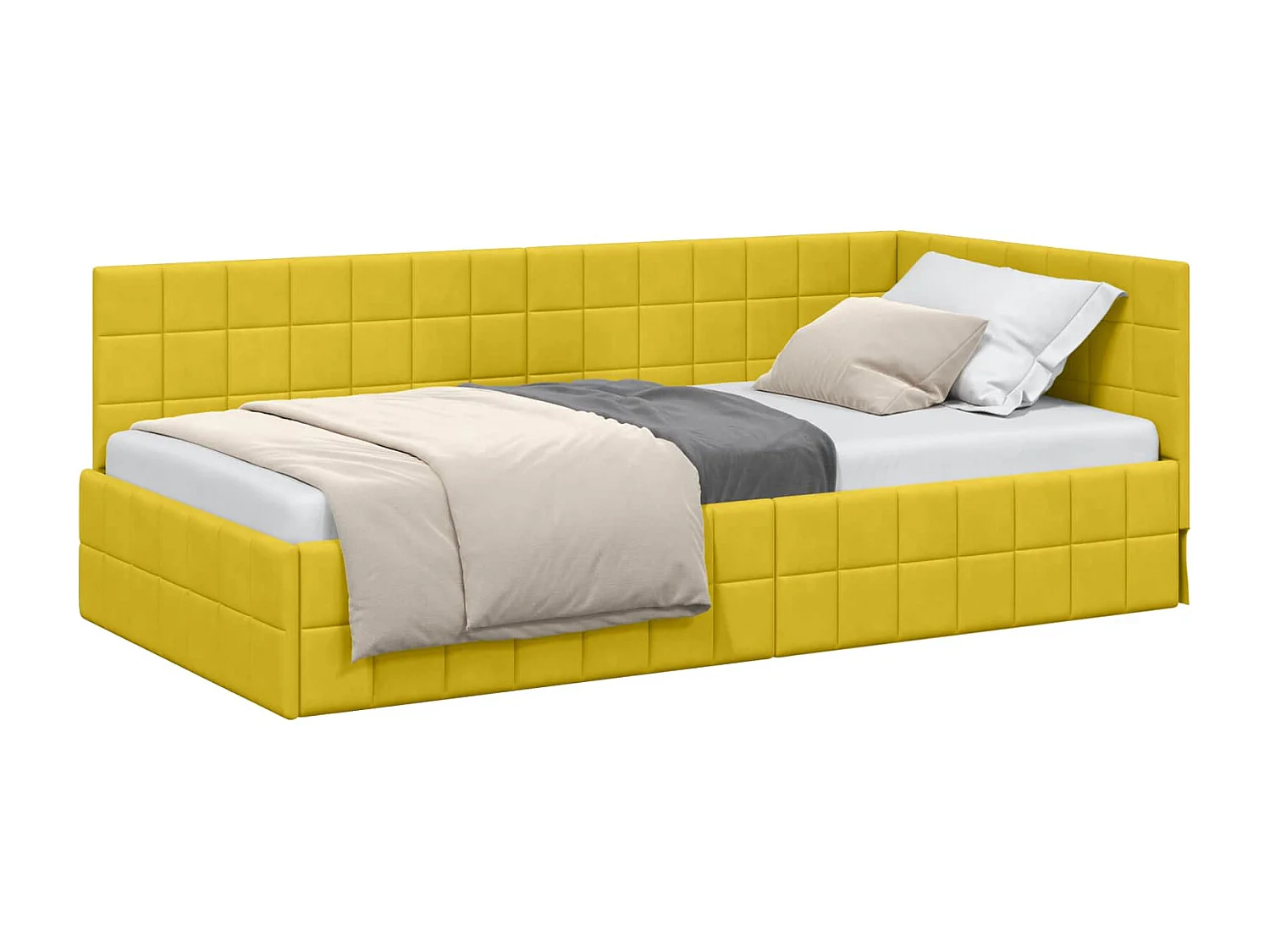 Cadre de lit d'angle Jaune 90 cm x 190 cm Velours
