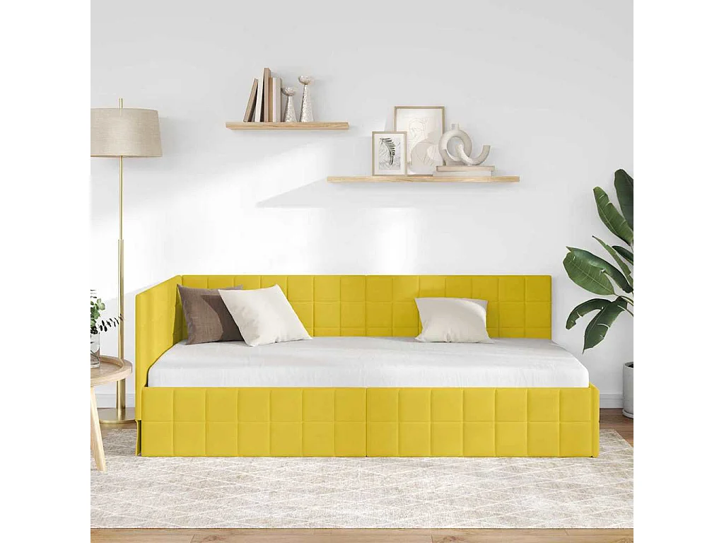 Cadre de lit d'angle Jaune 90 cm x 190 cm Velours