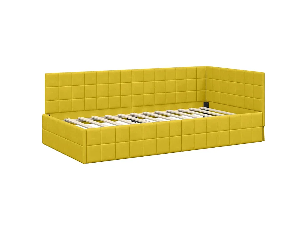 Estructura de cama en esquina de terciopelo amarillo para dormitorio, 90 × 190 cm