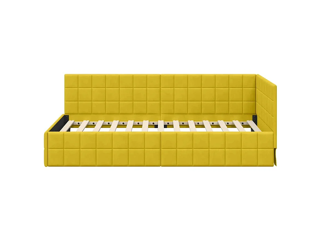 Estructura de cama en esquina de terciopelo amarillo para dormitorio, 90 × 190 cm