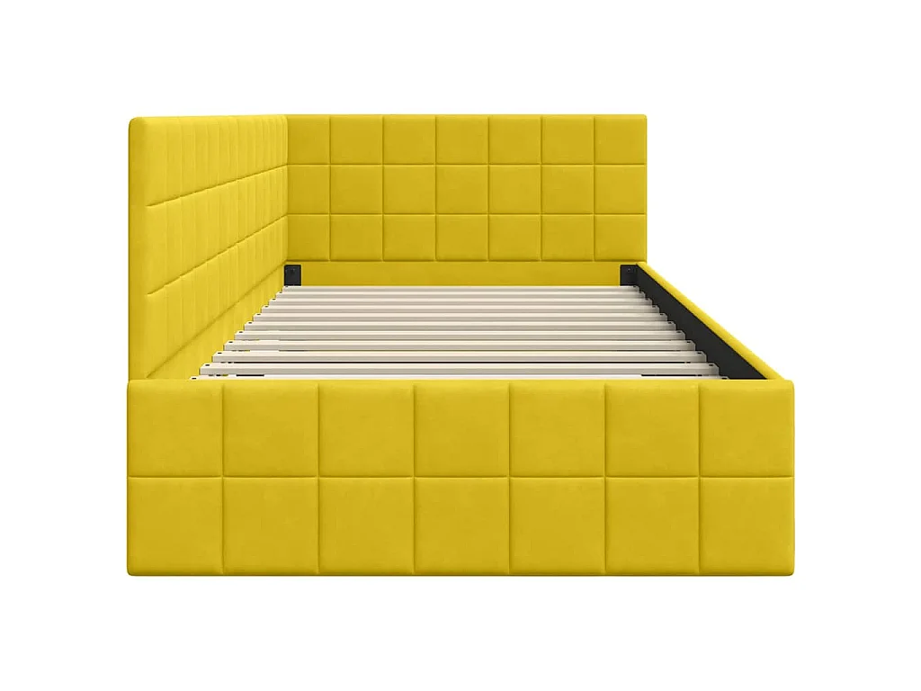 Estructura de cama en esquina de terciopelo amarillo para dormitorio, 90 × 190 cm