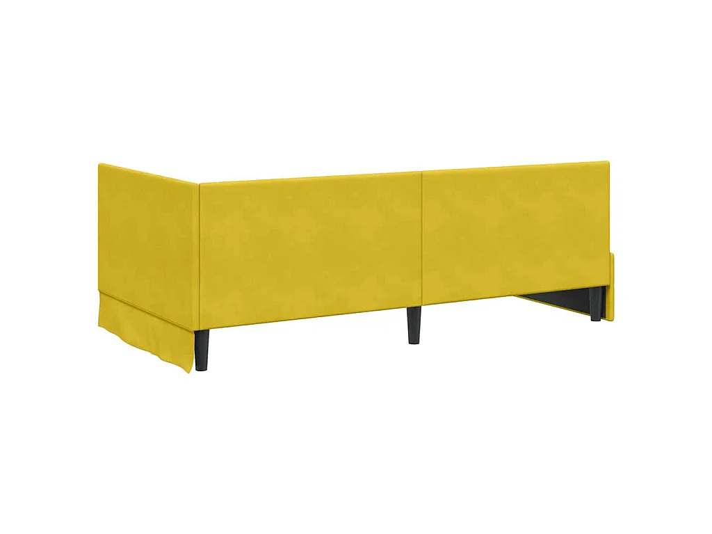 Estructura de cama en esquina de terciopelo amarillo para dormitorio, 90 × 190 cm