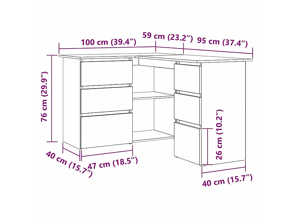 Escritorio roble negro de madera de ingeniería para oficina, 145 × 100 × 76 cm