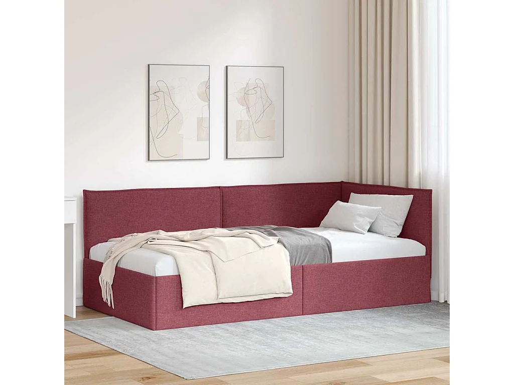 Cadre de lit d'angle Bordeaux 90 x 190 cm tissu