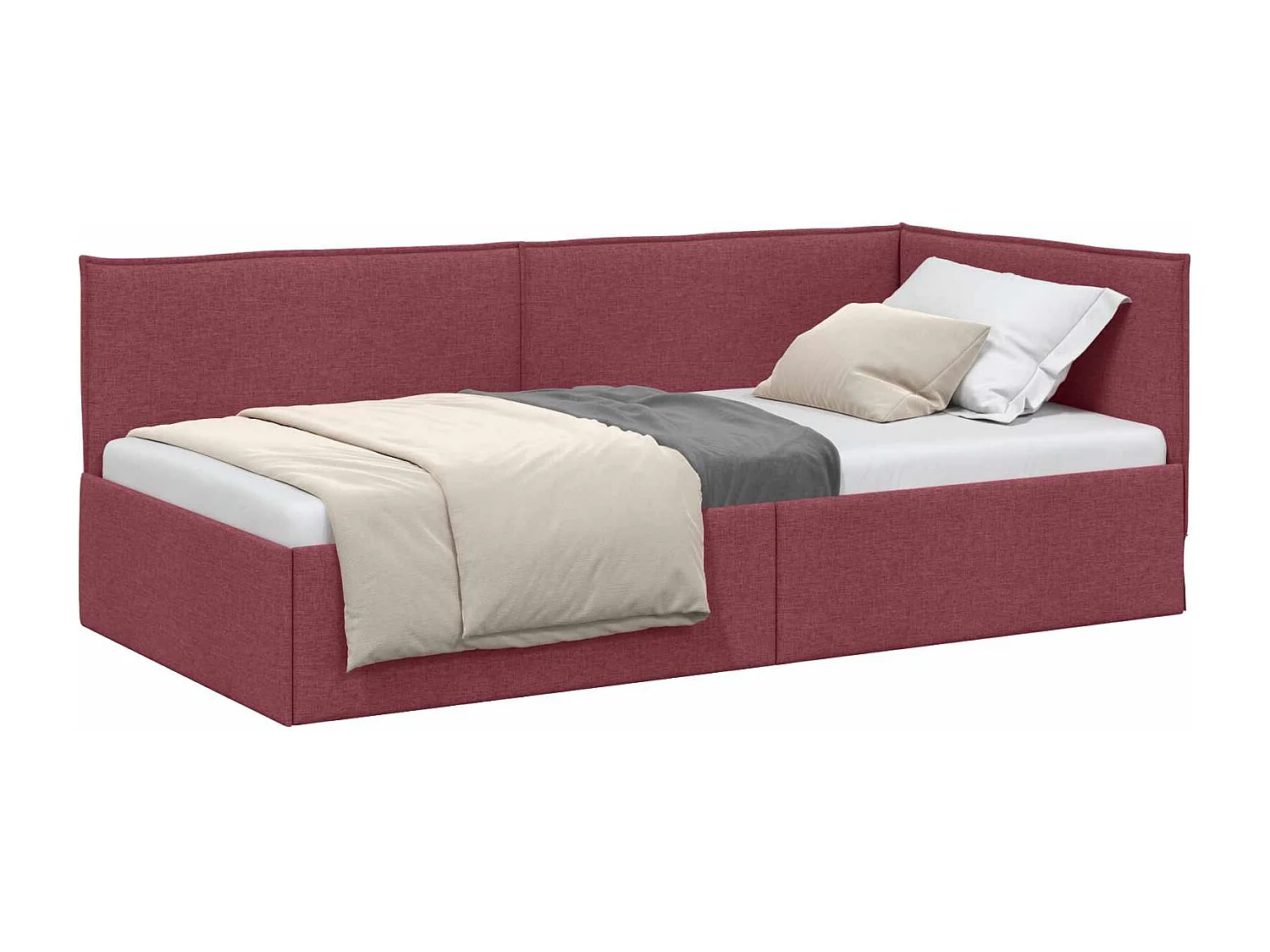 Cadre de lit d'angle Bordeaux 90 x 190 cm tissu