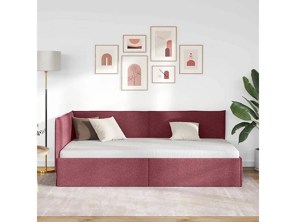 Cadre de lit d'angle Bordeaux 90 x 190 cm tissu