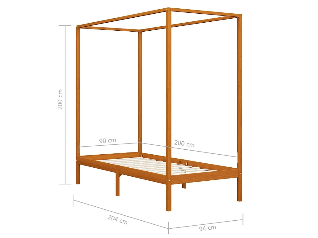 Cadre de lit à baldaquin sans matelas en bois massif 90 x 200 cm