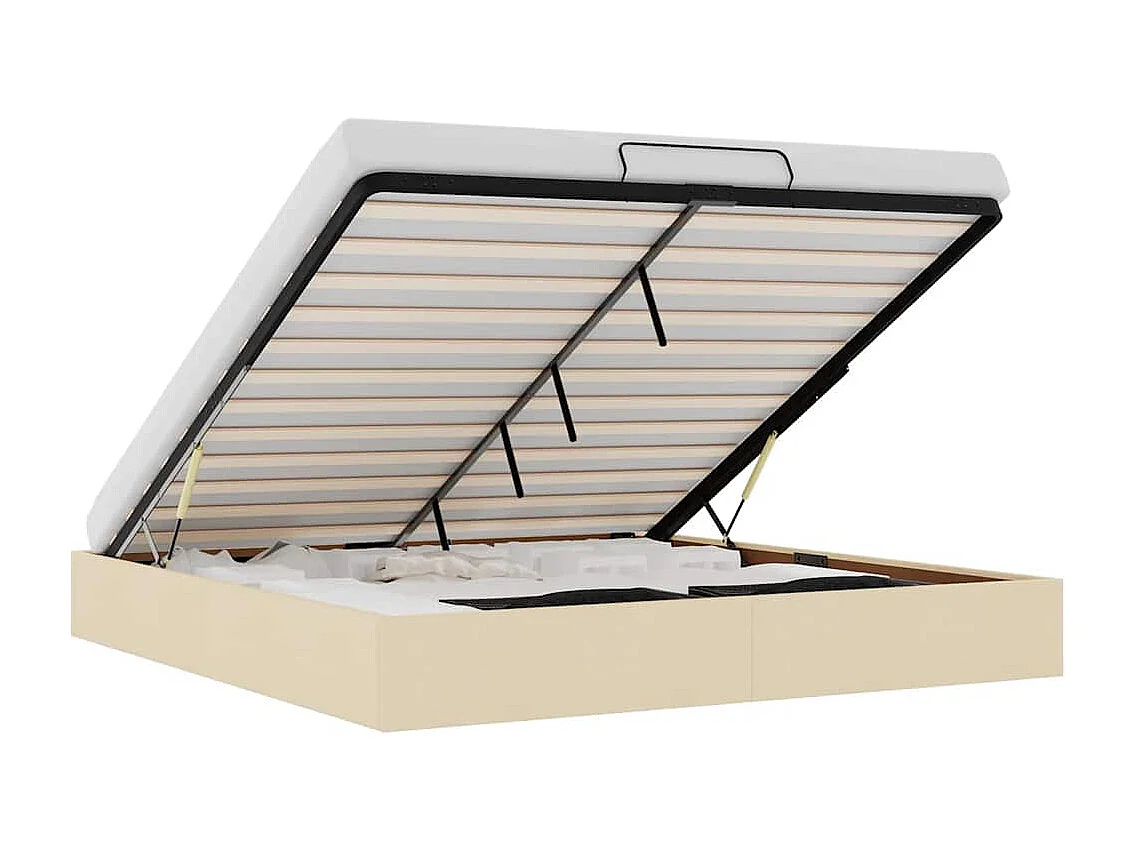 Estructura de cama otomana sin colchón color crema para dormitorio, 200 × 200 cm
