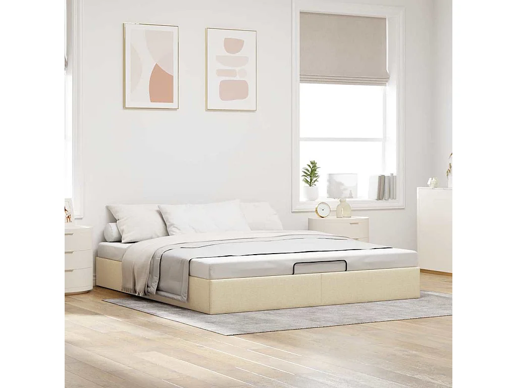 Estructura de cama otomana sin colchón color crema para dormitorio, 200 × 200 cm