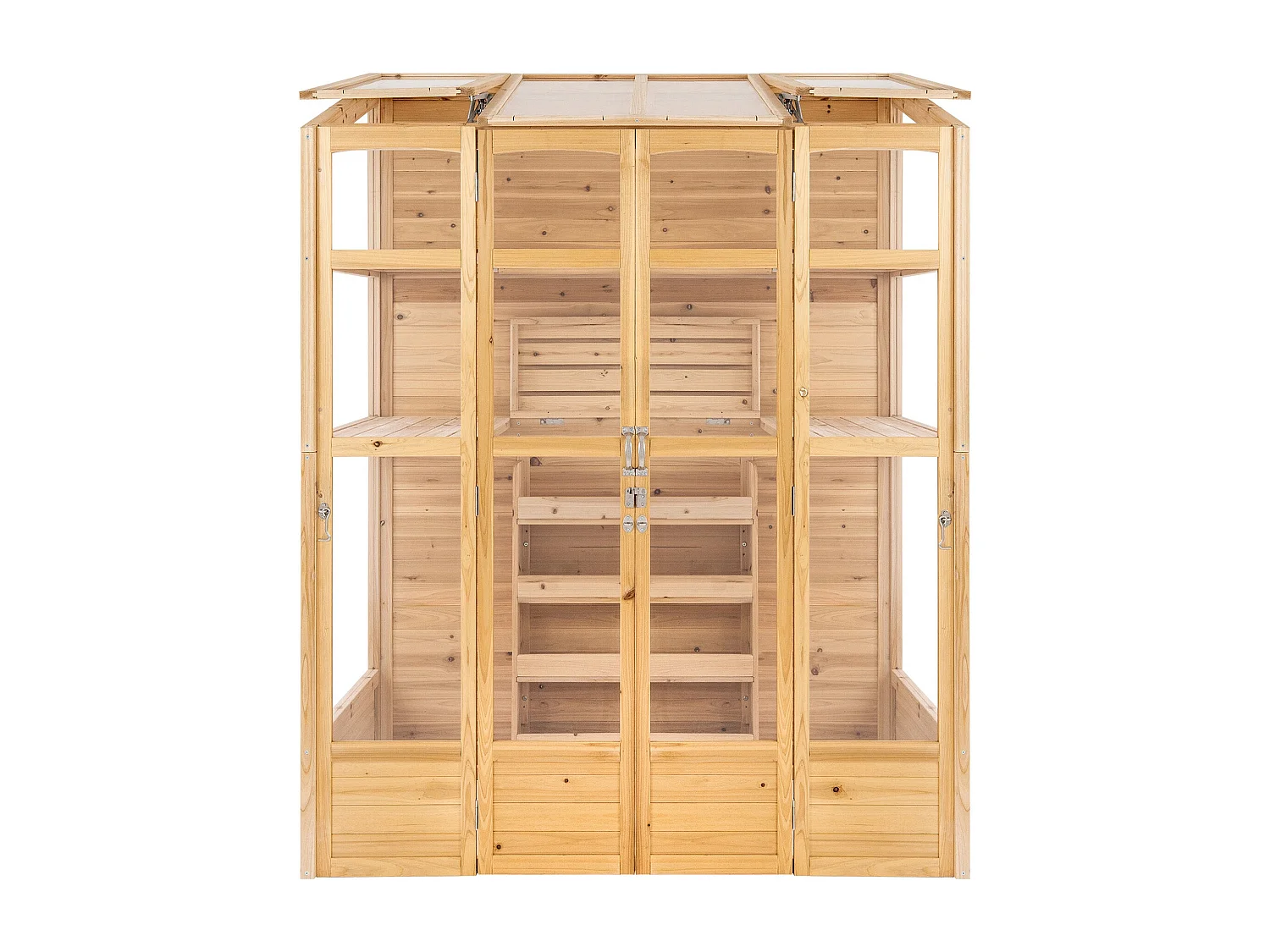 Serre de Jardin Adossée Bois Naturel 2 x 1,55 m Accessible Haut Mur Auto-Vent