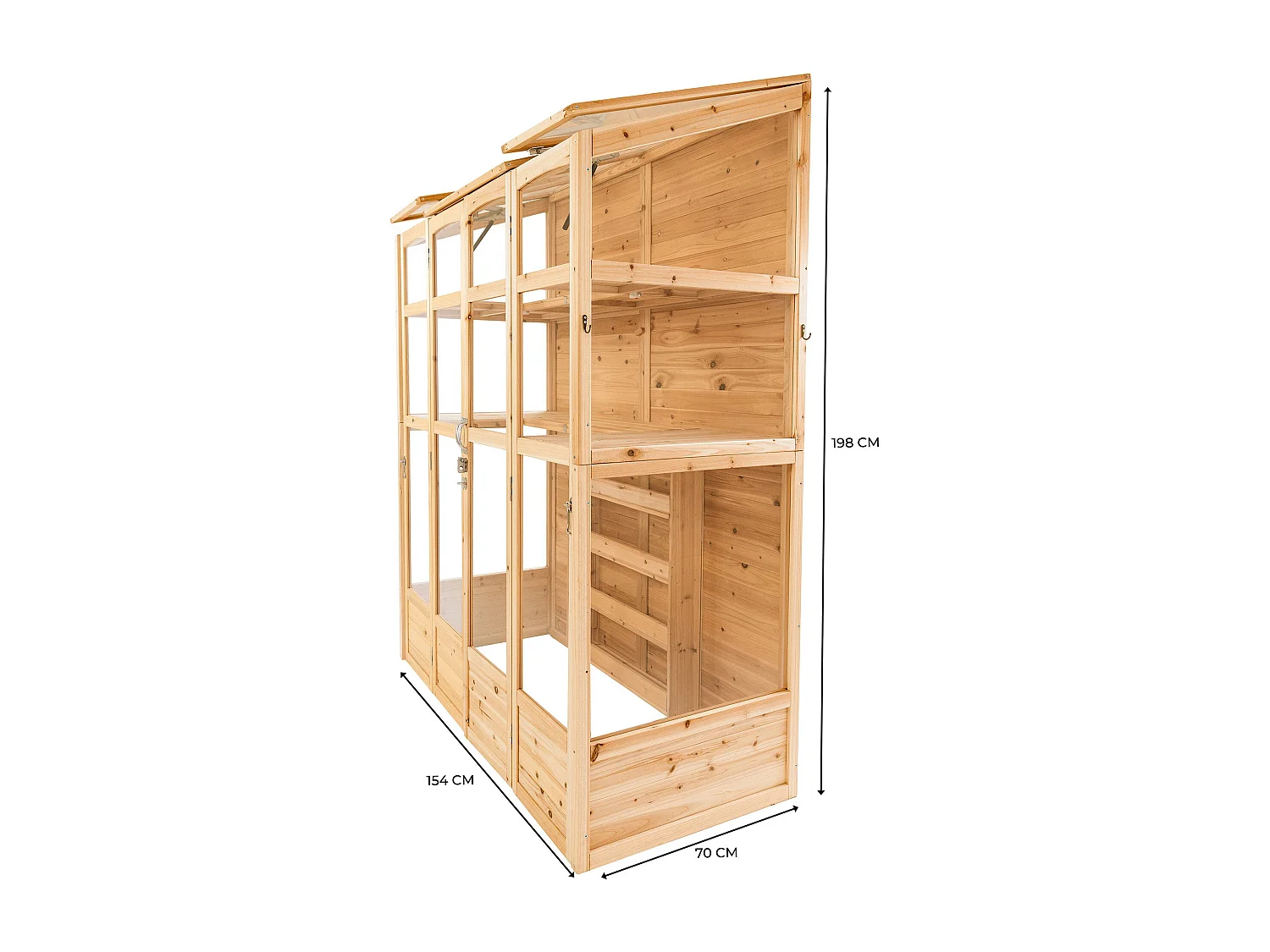 Serre de Jardin Adossée Bois Naturel 2 x 1,55 m Accessible Haut Mur Auto-Vent
