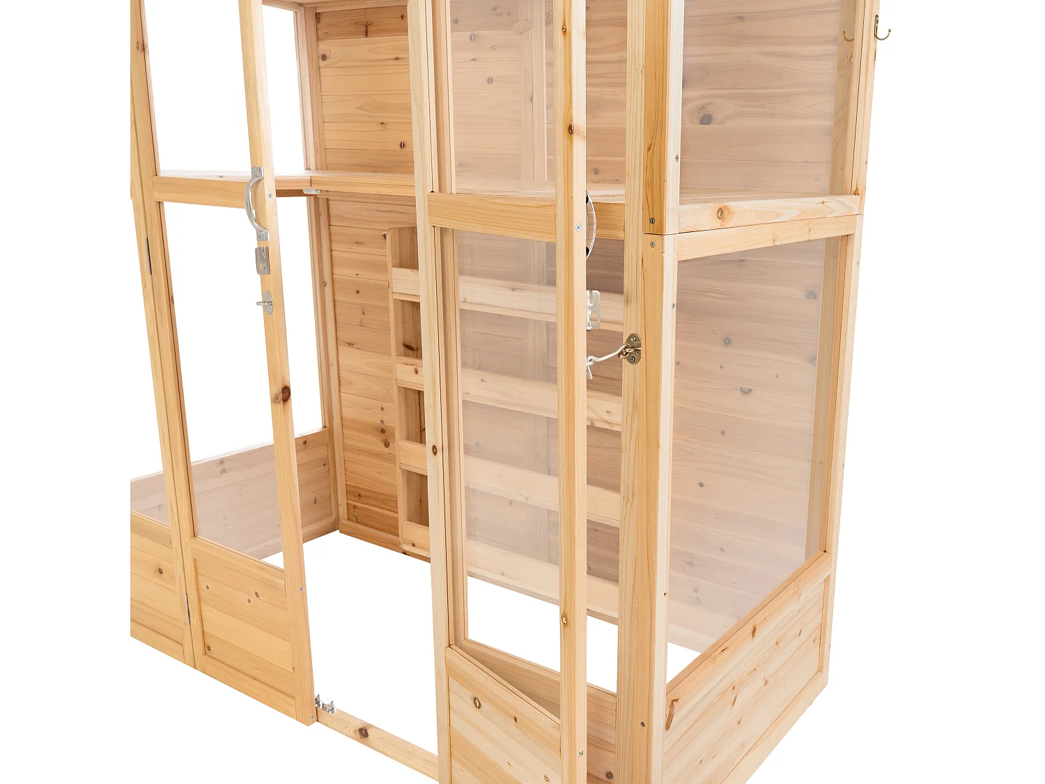 Serre de Jardin Adossée Bois Naturel 2 x 1,55 m Accessible Haut Mur Auto-Vent