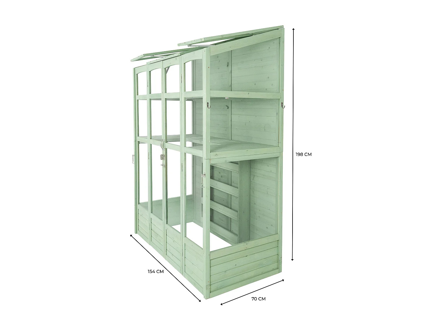 Serre de Jardin Adossée Bois Vert 2 x 1,55 m Accessible Haut Mur Auto-Vent