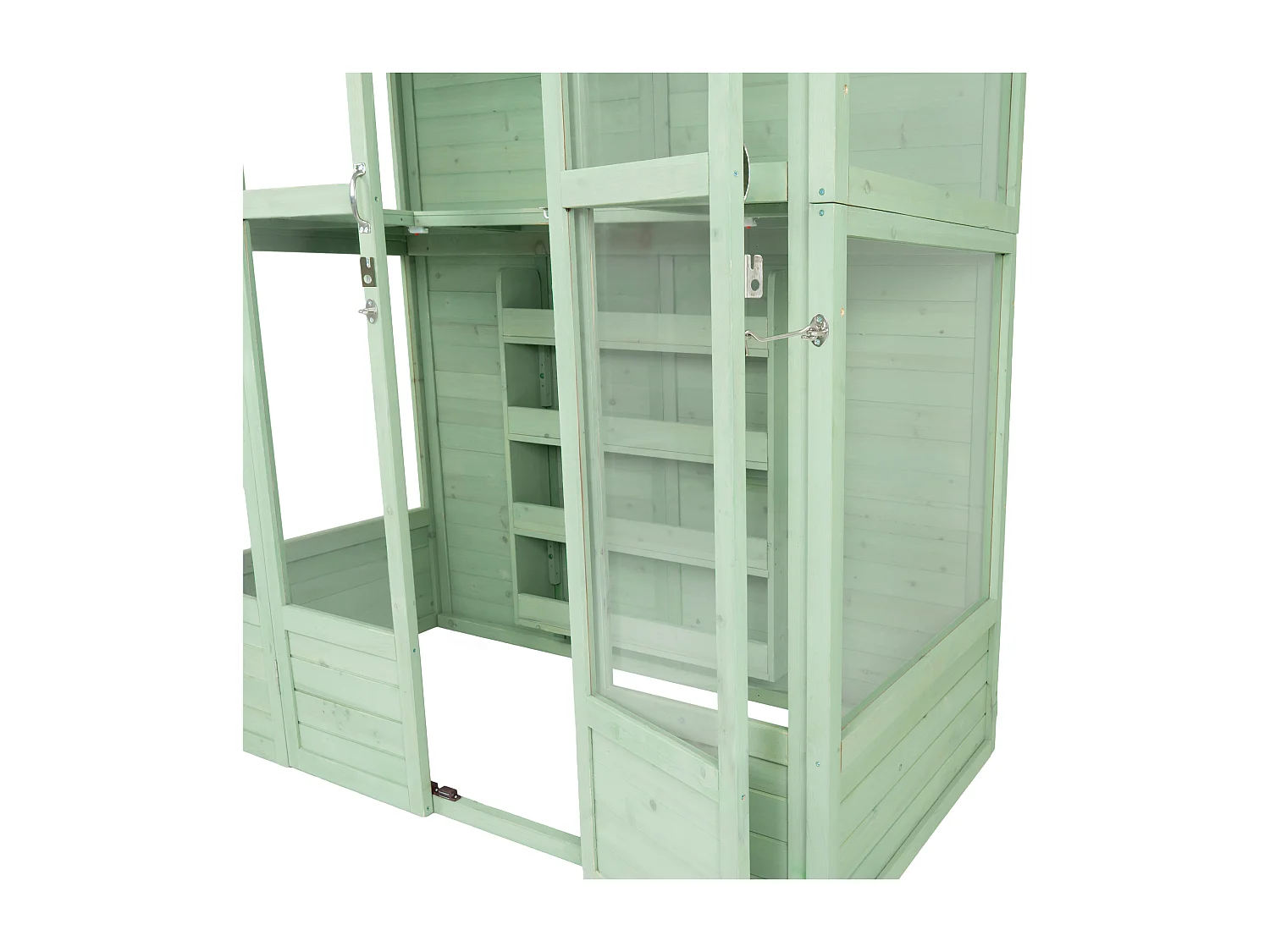 Serre de Jardin Adossée Bois Vert 2 x 1,55 m Accessible Haut Mur Auto-Vent