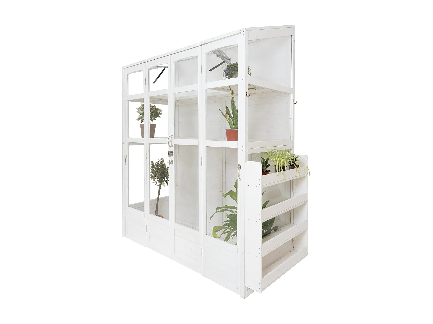 Serre de Jardin Adossée Bois Blanc 2 x 1,55 m Accessible Haut Mur Auto-Vent