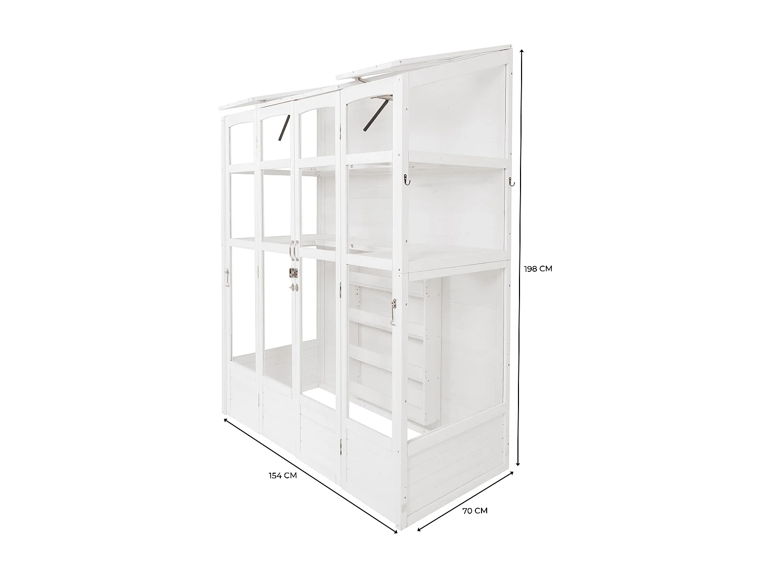 Serre de Jardin Adossée Bois Blanc 2 x 1,55 m Accessible Haut Mur Auto-Vent