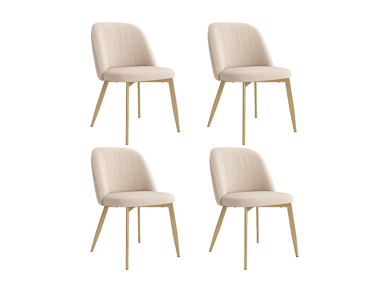 Set van 4 eetkamerstoelen - 53 x 50 x 80 cm - moderne stijl - gouden poten - fluweel - beige