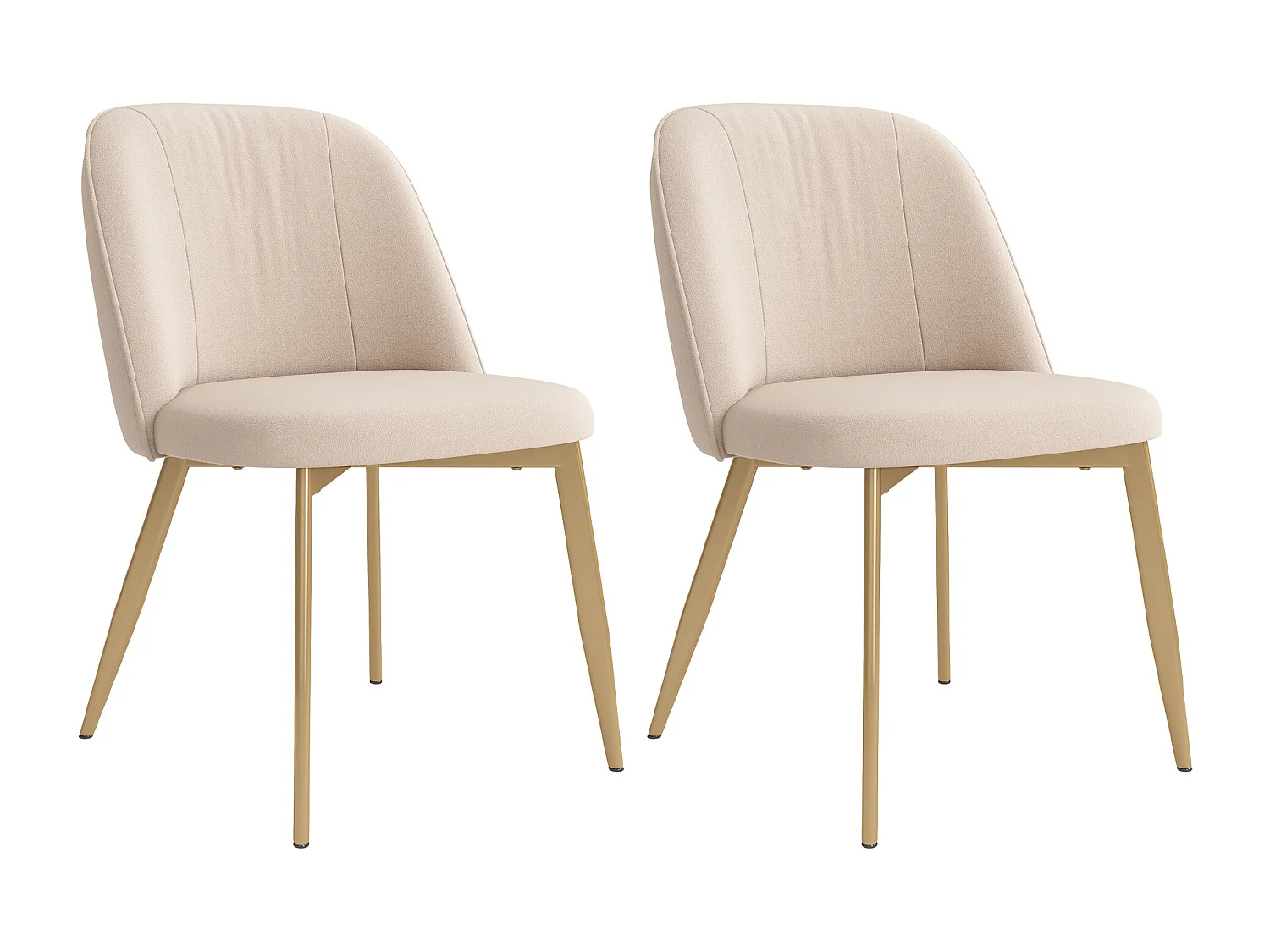 Set van 2 eetkamerstoelen - 53 x 50 x 80 cm - moderne stijl - gouden poten - fluweel - beige