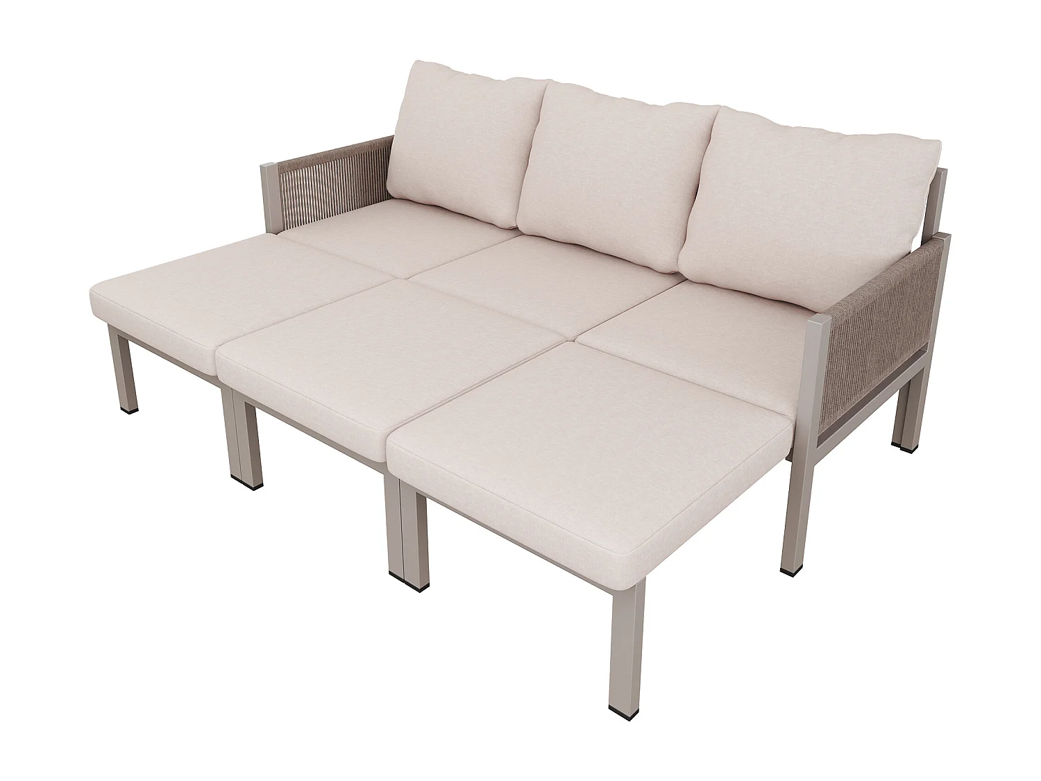Havemøbelsæt - 3-personers sofa, der kan laves om til chaiselong - galvaniseret jern - khaki