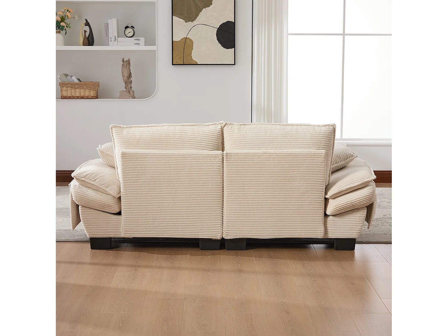 Zweisitzer-Cordsofa – 190 x 73 x 84 cm – mit USB-Anschluss und Taschen – Schaumstoffpolsterung – beige