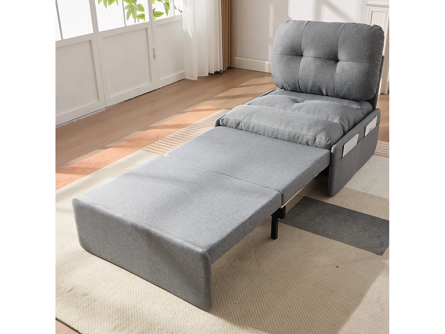 Canapé convertible moderne 2 en 1 - 195 x 81.5 x 90 cm - canapé-lit gigogne avec coussin - lin - gris