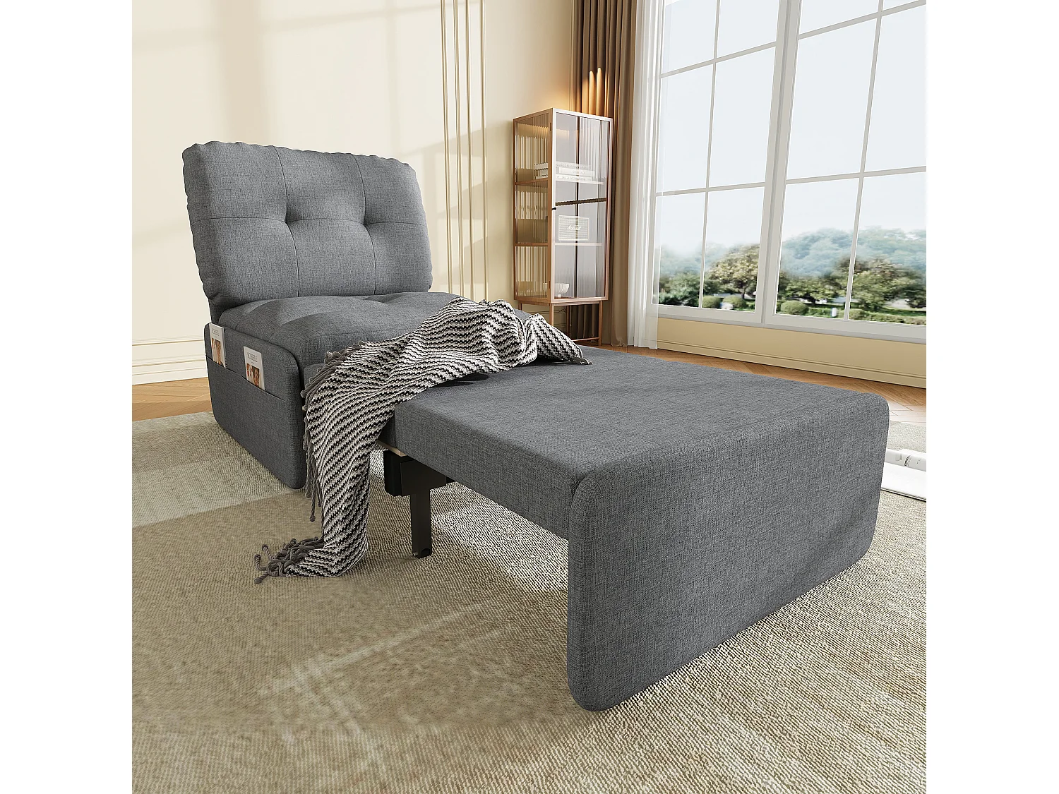 Canapé convertible moderne 2 en 1 - 195 x 81.5 x 90 cm - canapé-lit gigogne avec coussin - lin - gris