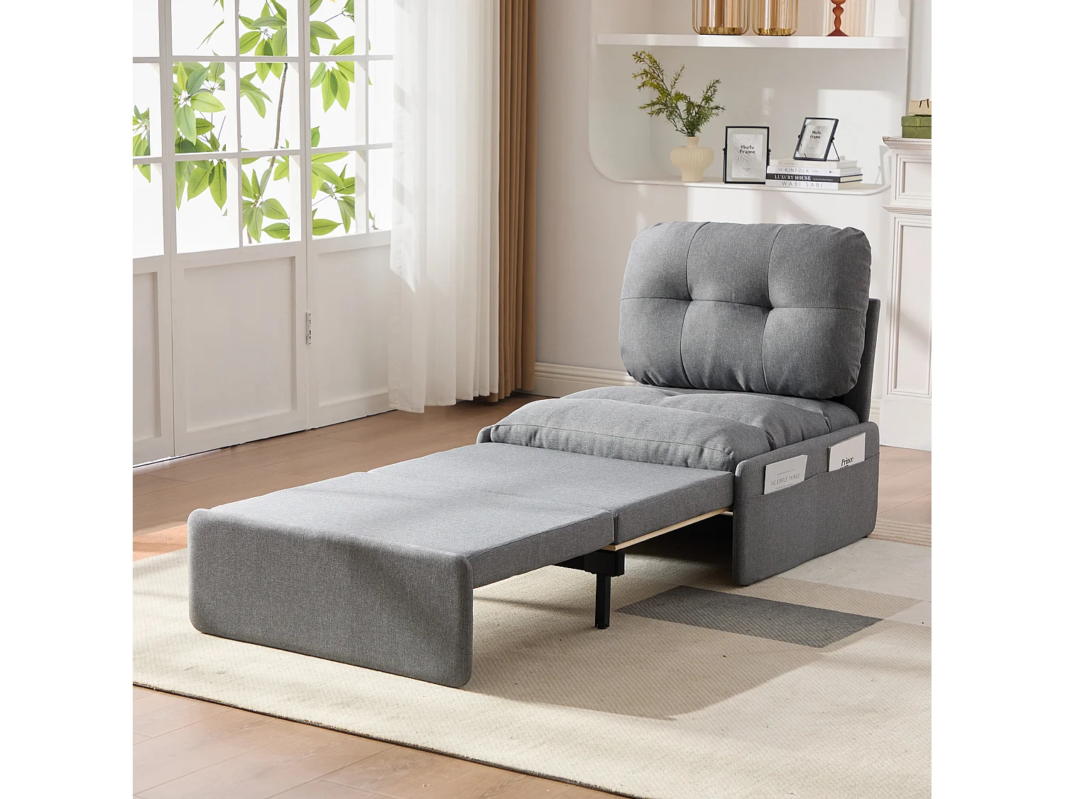 Canapé convertible moderne 2 en 1 - 195 x 81.5 x 90 cm - canapé-lit gigogne avec coussin - lin - gris