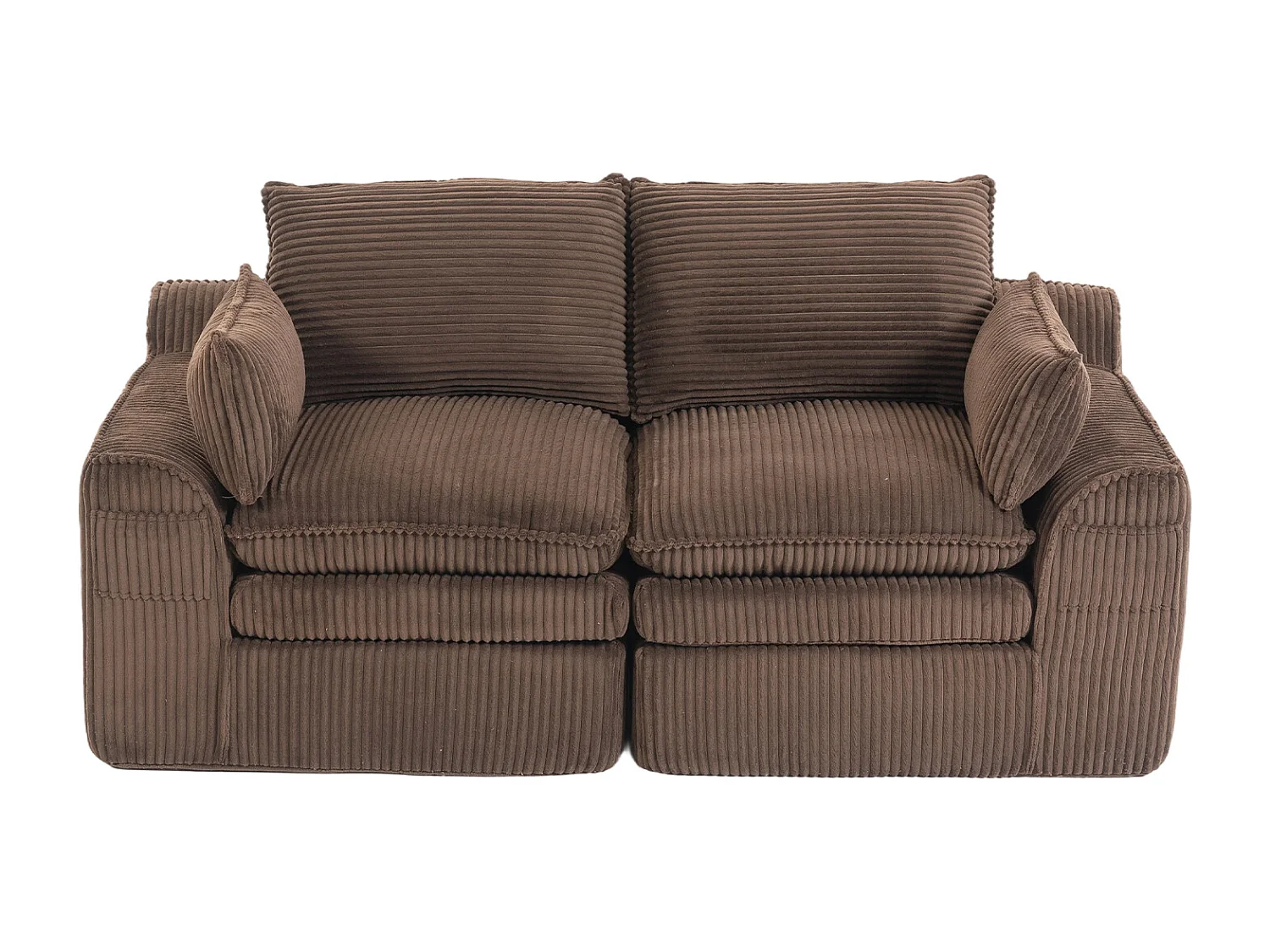 Canapé modulable 2 places en velours côtelé - 191 x 94 x 85 cm - avec 1 pouf + coussins + 2 poches - marron