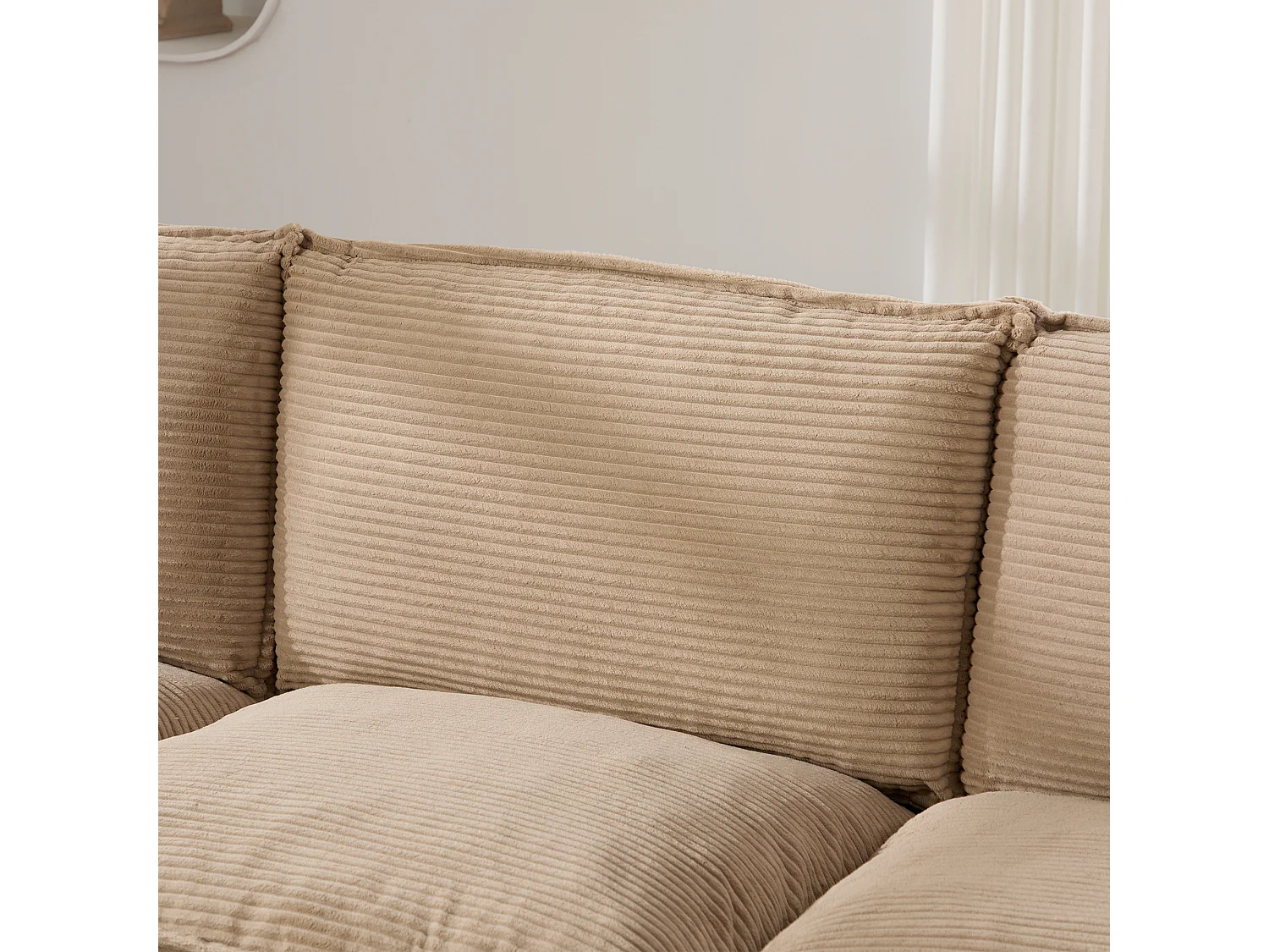 Sofá de 2 lugares em veludo cotelê - 190 x 73 x 84 cm - com porta USB e bolsos - estofamento em espuma - cor cáqui