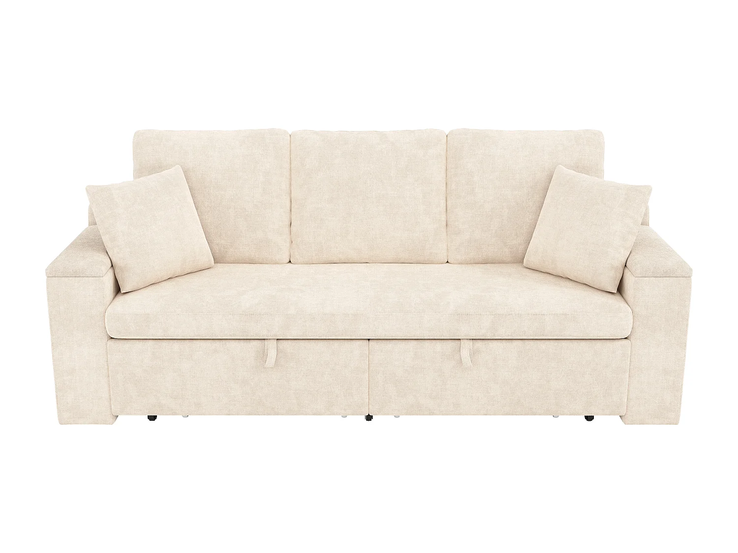 Sofá conversível de 3 lugares - 210,5 x 192 x 93 cm - com espaço de armazenamento + porta USB - estrutura metálica extensível - veludo - bege