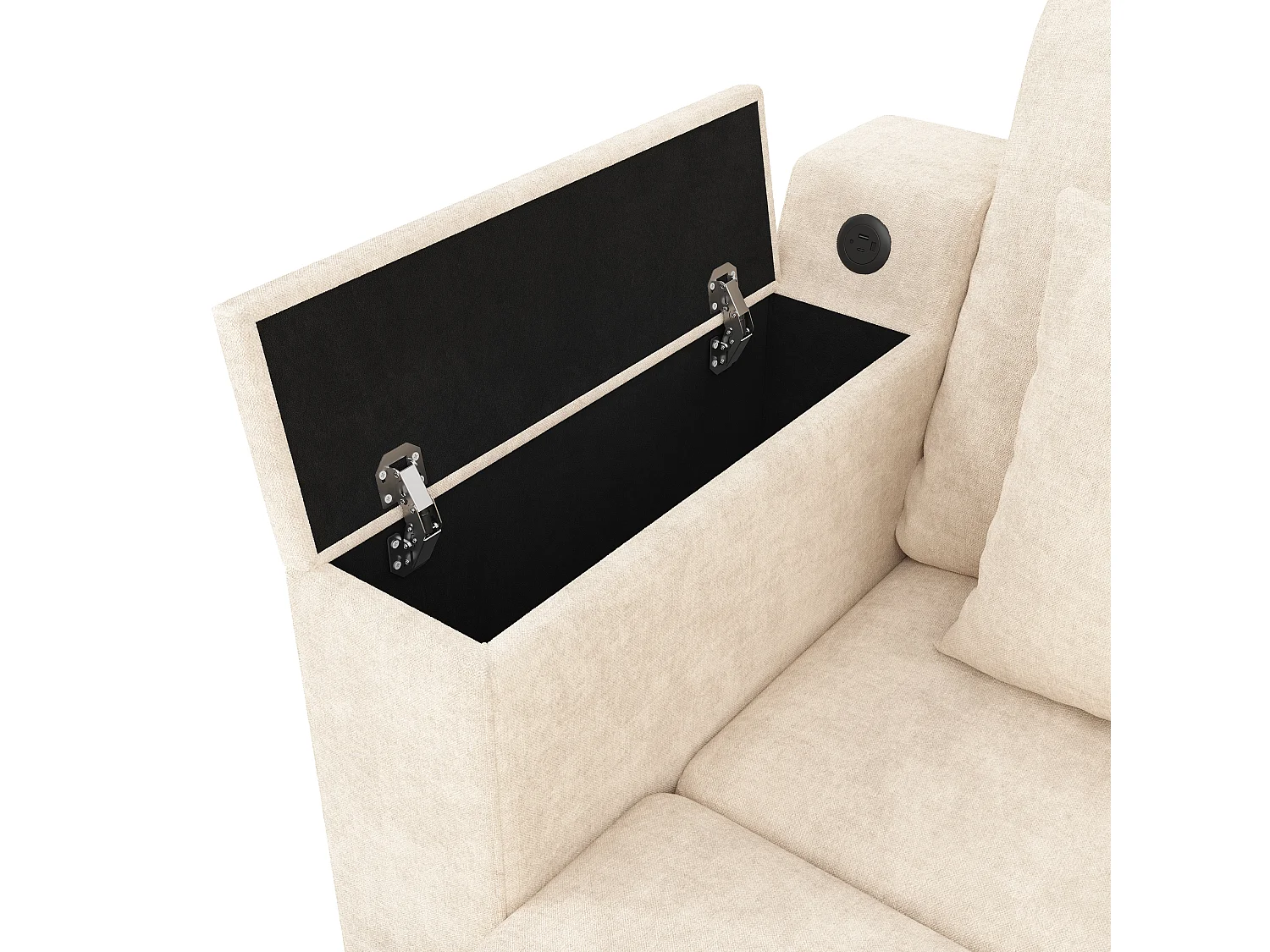 Sofá conversível de 3 lugares - 210,5 x 192 x 93 cm - com espaço de armazenamento + porta USB - estrutura metálica extensível - veludo - bege