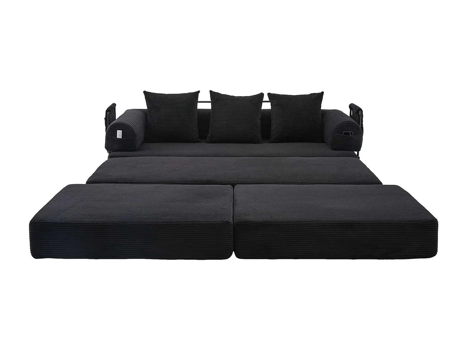 Modulares 3-Sitzer-Sofa – 200 x 190 x 67 cm – mit 3 Kissen + Seitentasche – Cord – schwarz