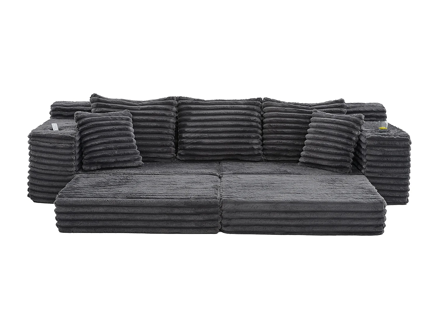 Modulaire 2-zitsbank van corduroy - 107 x 38 x 34 cm - met kussens + opbergvakken + bekerhouders - donkergrijs