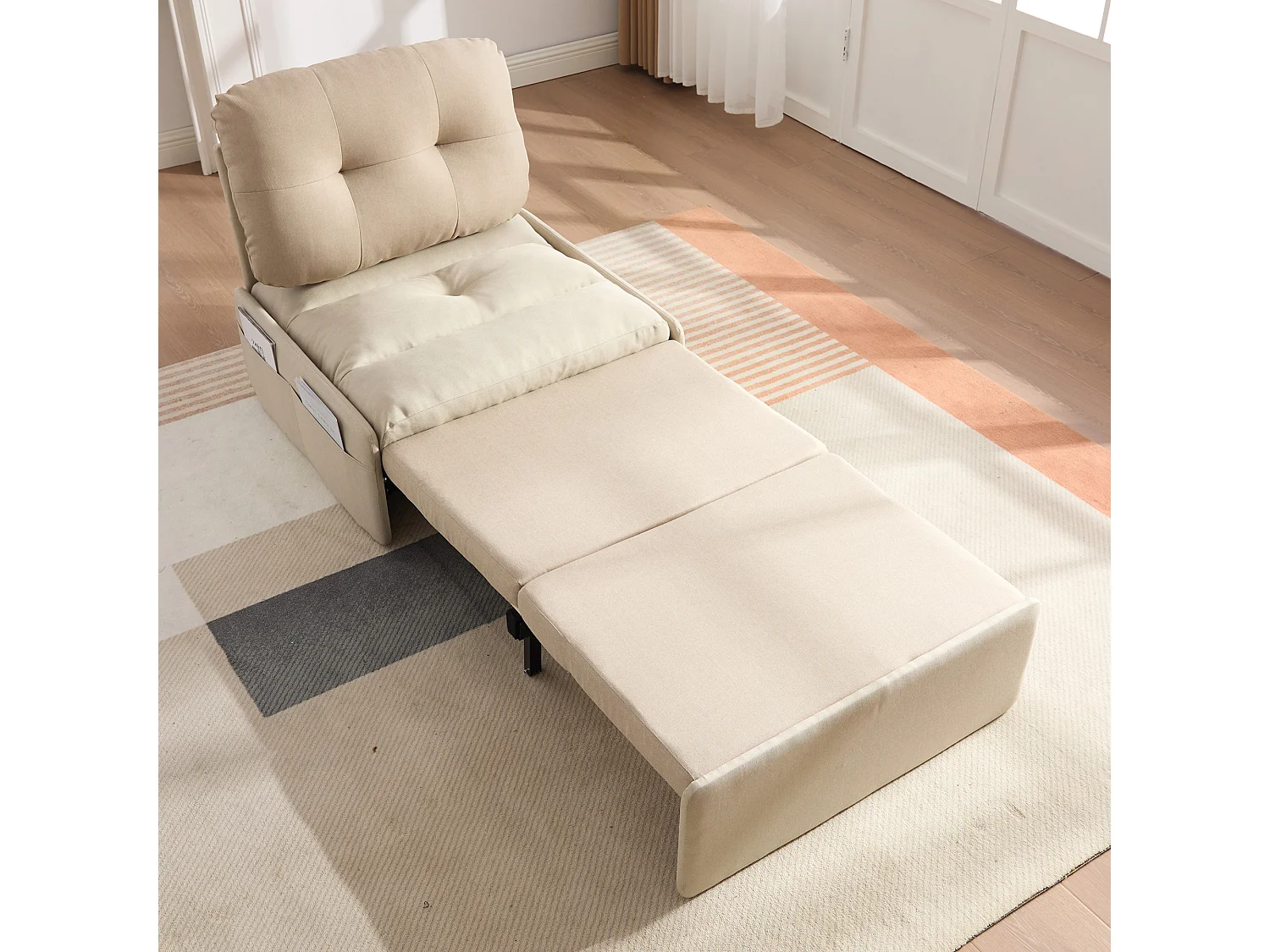 Canapé convertible moderne 2 en 1 - 195 x 81.5 x 90 cm - canapé-lit gigogne avec coussin - lin - beige