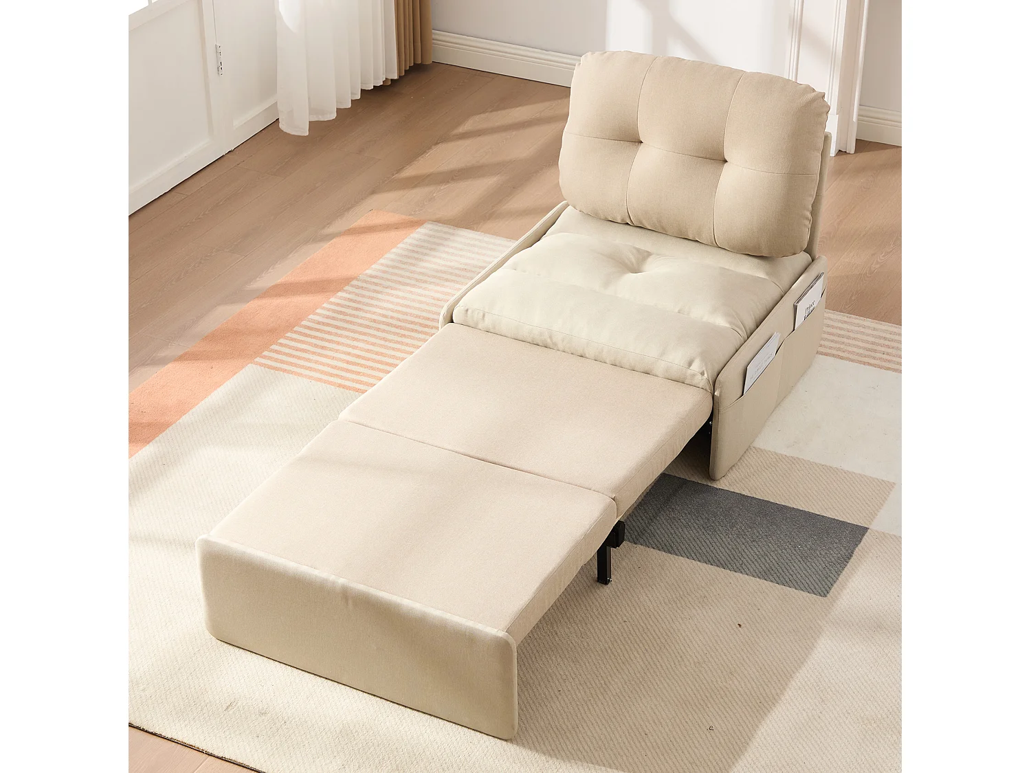 Canapé convertible moderne 2 en 1 - 195 x 81.5 x 90 cm - canapé-lit gigogne avec coussin - lin - beige