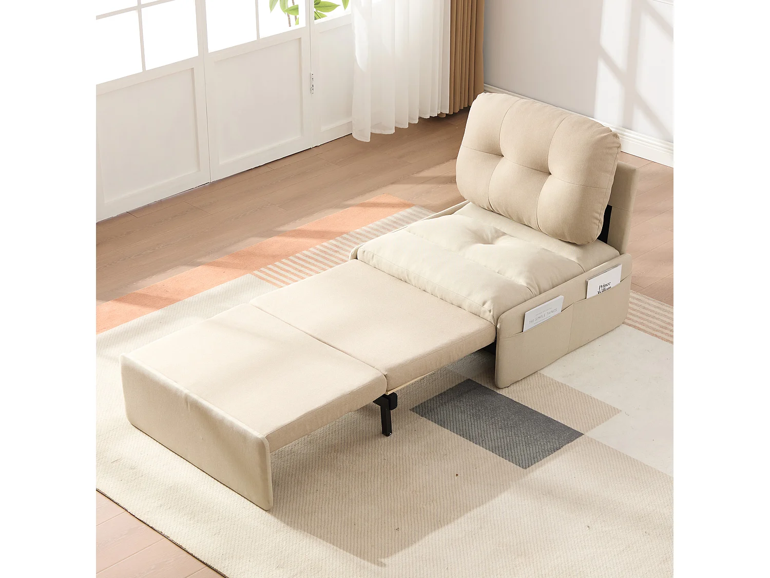 Canapé convertible moderne 2 en 1 - 195 x 81.5 x 90 cm - canapé-lit gigogne avec coussin - lin - beige