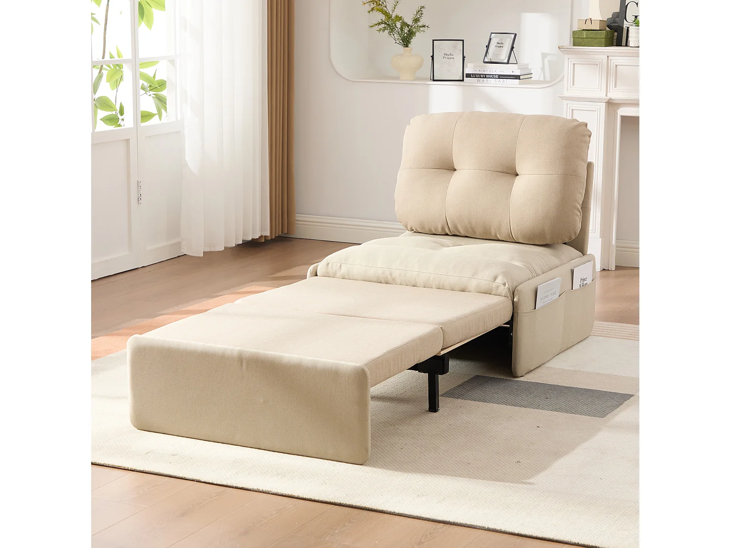 Canapé convertible moderne 2 en 1 - 195 x 81.5 x 90 cm - canapé-lit gigogne avec coussin - lin - beige