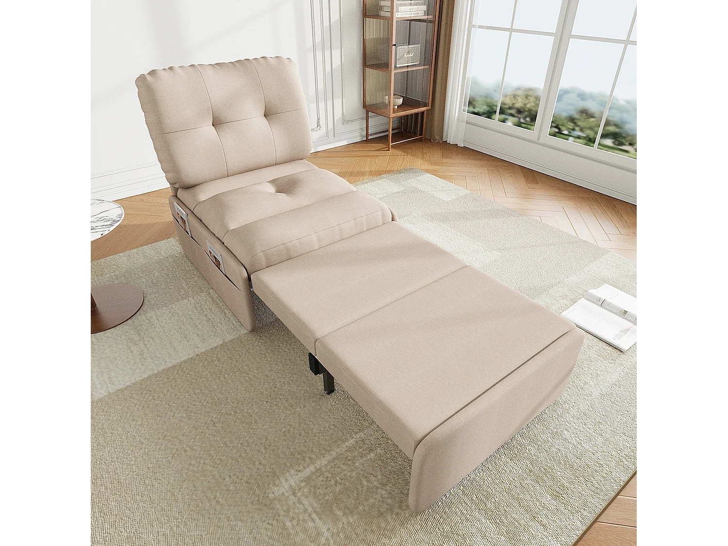Canapé convertible moderne 2 en 1 - 195 x 81.5 x 90 cm - canapé-lit gigogne avec coussin - lin - beige