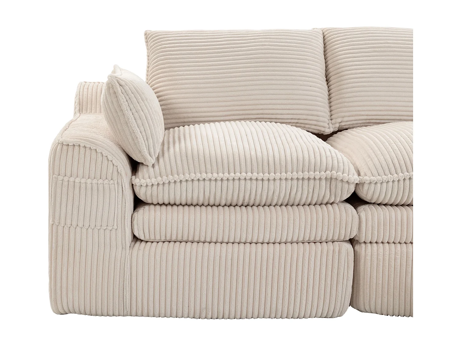 Modulares 2-Sitzer-Sofa aus Cord – 191 x 94 x 85 cm – mit 1 Hocker + Kissen + 2 Taschen – beige